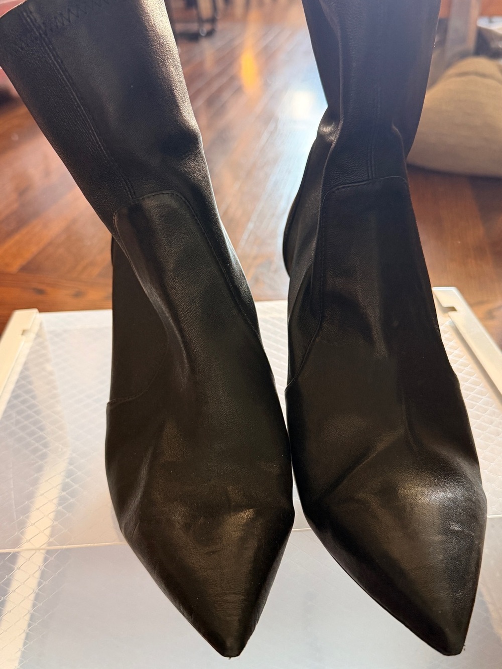Stuart Weitzman Black Pointed Toe Stretch Knee-High Boots